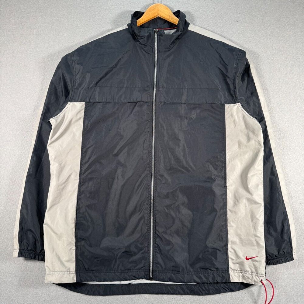 Vintage Nike Windbreaker Jacket Men 2XL Black Y2K Fleece Lined Sportswear Swoosh